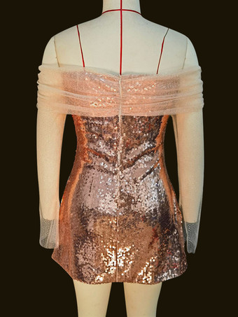 特別な日のためのオフショルダーのスパンコールミニドレス2025