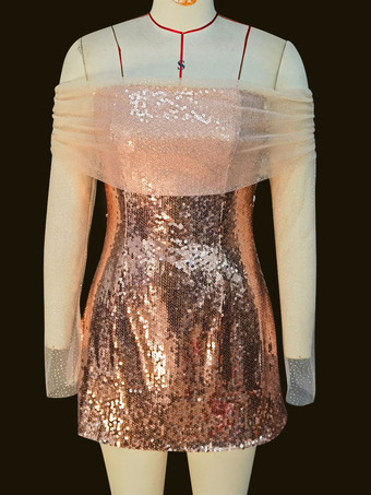 特別な日のためのオフショルダーのスパンコールミニドレス2025