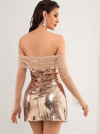 特別な日のためのオフショルダーのスパンコールミニドレス2025