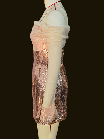 特別な日のためのオフショルダーのスパンコールミニドレス2025