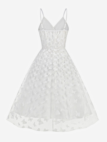 2025年夏にぴったりの、3DフローラルアップリケとVネックのノースリーブミディ丈ヴィンテージドレス