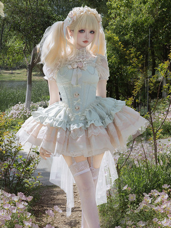 スイートロリータケーキパフドレス、可愛いミニスカート、チュールレイヤード、キュートなプリンセスパーティードレス