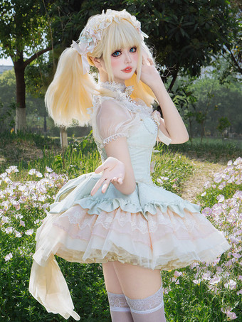 スイートロリータケーキパフドレス、可愛いミニスカート、チュールレイヤード、キュートなプリンセスパーティードレス