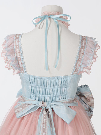 スイートロリータJSKドレス、かわいいプリンセスティアードフリルサンドレス、ピンク、キュートカジュアルロリータ