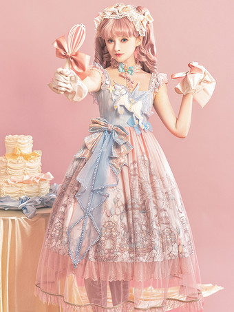 ピンクスイートロリータJSKドレス、かわいいプリンセスティアードフリルサンドレス、ピンク、キュートカジュアルロリータ
