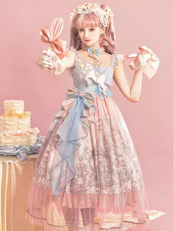 ゴスロリ・ロリータドレス 3点セット 甘ロリ お嬢様 めめしい かわいい ピンク ロリィタドレス3点セット 甘ロリ お嬢様 めめしい かわいい