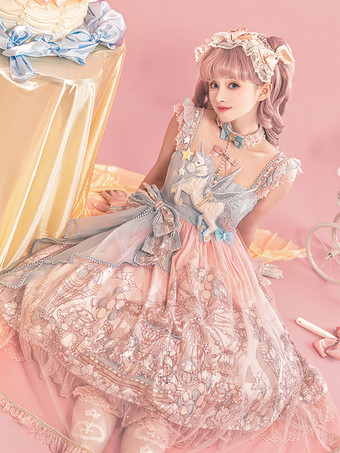 スイートロリータJSKドレス、かわいいプリンセスティアードフリルサンドレス、ピンク、キュートカジュアルロリータ