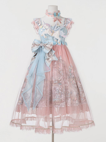 スイートロリータJSKドレス、かわいいプリンセスティアードフリルサンドレス、ピンク、キュートカジュアルロリータ