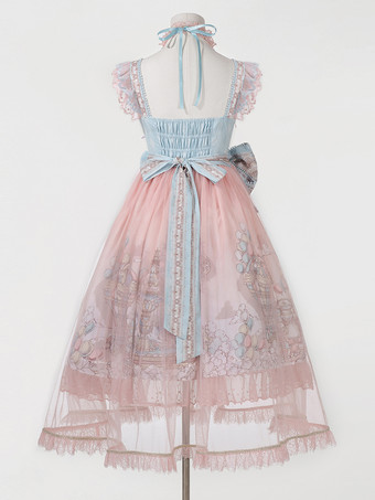 スイートロリータJSKドレス、かわいいプリンセスティアードフリルサンドレス、ピンク、キュートカジュアルロリータ