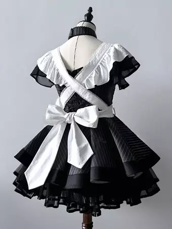 princess polly baby blue dress l'ecole des femmes SQUARE NECK FRENCH MAID DRESS - BLACK main image 0