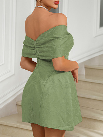 特別な日のためのオフショルダーのジャカードミニパーティードレス2025