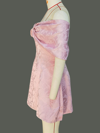 特別な日のためのオフショルダーのジャカードミニパーティードレス2025