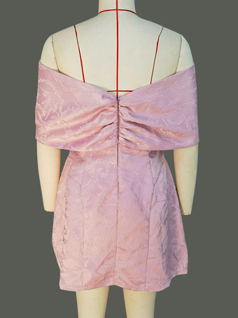 特別な日のためのオフショルダーのジャカードミニパーティードレス2025