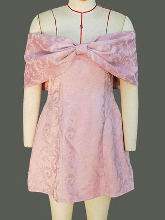 特別な日のためのオフショルダーのジャカードミニパーティードレス2025