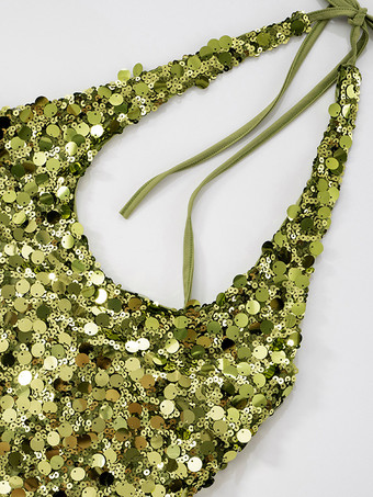 パーティーやカジュアルウェアにぴったりのホルターネックのグリーンスパンコールクロップトップ（2025年）