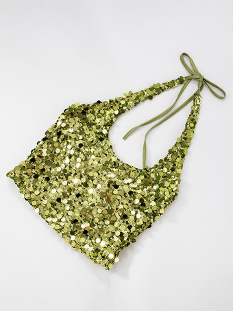 パーティーやカジュアルウェアにぴったりのホルターネックのグリーンスパンコールクロップトップ（2025年）