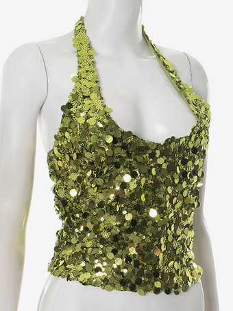 パーティーやカジュアルウェアにぴったりのホルターネックのグリーンスパンコールクロップトップ（2025年）
