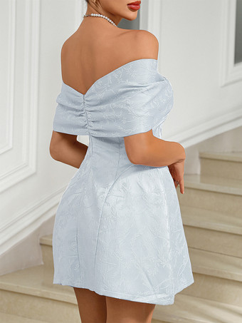 特別な日のためのオフショルダーのジャカードミニパーティードレス2025