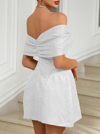 特別な日のためのオフショルダーのジャカードミニパーティードレス2025