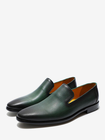 ダークグリーンメンズ スリッポン ローファー 編み込みレザー ビジネスシューズ フォーマル オフィスシューズ 男性用