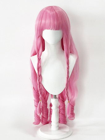 Perruque Lolita gothique rose longue en fibre résistante à la chaleur accessoires Lolita ébouriffés