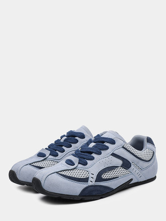 ブルー ユニセックス レトロ レッド レーシングスニーカー ヴィンテージ風 通気性 メッシュ トレーニングシューズ 軽量 フラットソール カジュアル スポーツシューズ