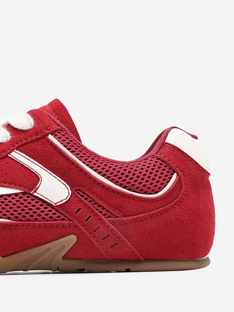 ユニセックス レトロ レッド レーシングスニーカー ヴィンテージ風 通気性 メッシュ トレーニングシューズ 軽量 フラットソール カジュアル スポーツシューズ