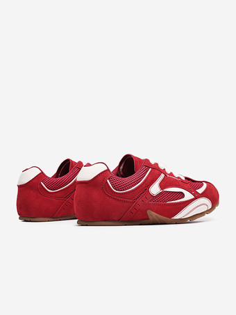 ユニセックス レトロ レッド レーシングスニーカー ヴィンテージ風 通気性 メッシュ トレーニングシューズ 軽量 フラットソール カジュアル スポーツシューズ