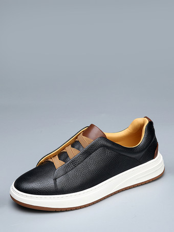 ブラック メンズ スリッポン スニーカー レザー チャンキーソール ホワイトシューズ レイジーローファー