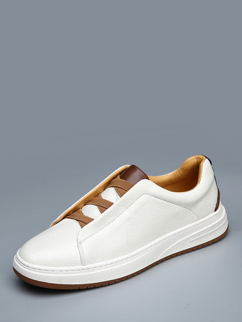 メンズ スリッポン スニーカー レザー チャンキーソール ホワイトシューズ レイジーローファー