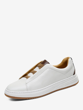 ホワイト メンズ スリッポン スニーカー レザー チャンキーソール ホワイトシューズ レイジーローファー