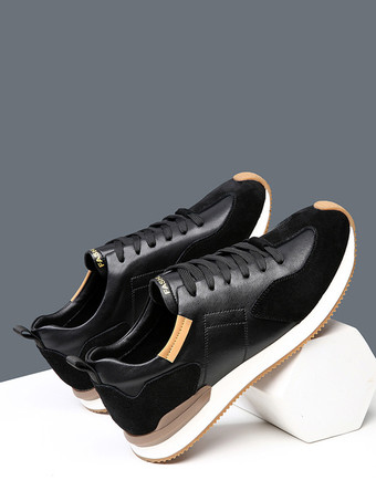 メンズ カジュアルスニーカー レザーメッシュ 通気性 プラットフォーム チャンキーシューズ