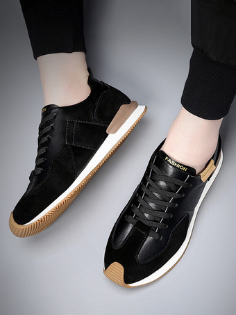 メンズ カジュアルスニーカー レザーメッシュ 通気性 プラットフォーム チャンキーシューズ