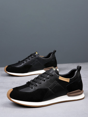 メンズ カジュアルスニーカー レザーメッシュ 通気性 プラットフォーム チャンキーシューズ