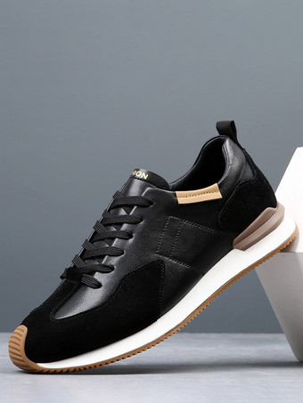 メンズ カジュアルスニーカー レザーメッシュ 通気性 プラットフォーム チャンキーシューズ