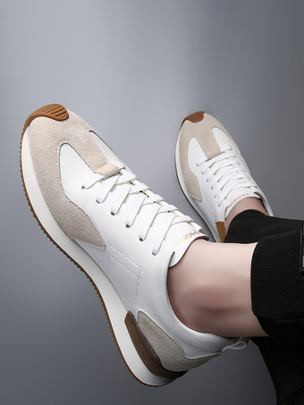 メンズ カジュアルスニーカー レザーメッシュ 通気性 プラットフォーム チャンキーシューズ