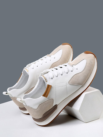 メンズ カジュアルスニーカー レザーメッシュ 通気性 プラットフォーム チャンキーシューズ
