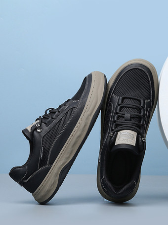 メンズ カジュアルスニーカー レザーメッシュ 通気性 プラットフォーム チャンキーシューズ