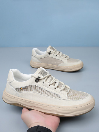 メンズ カジュアルスニーカー レザーメッシュ 通気性 プラットフォーム チャンキーシューズ