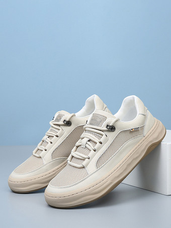 メンズ カジュアルスニーカー レザーメッシュ 通気性 プラットフォーム チャンキーシューズ