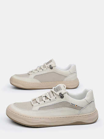 ホワイト メンズ カジュアルスニーカー レザーメッシュ 通気性 プラットフォーム チャンキーシューズ