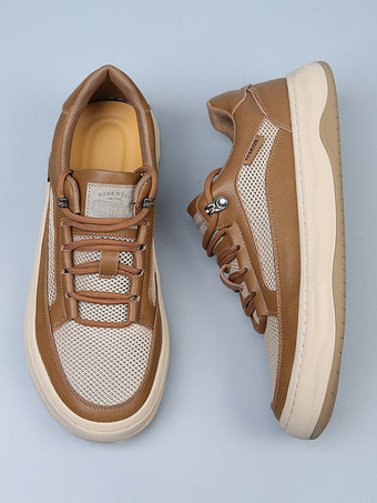 メンズ カジュアルスニーカー レザーメッシュ 通気性 プラットフォーム チャンキーシューズ