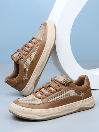 メンズ カジュアルスニーカー レザーメッシュ 通気性 プラットフォーム チャンキーシューズ