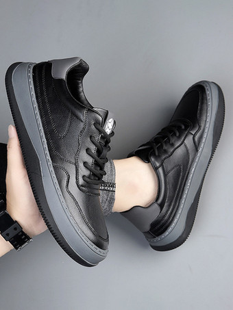 メンズカジュアルスニーカー レザー 通気性 パンチングプラットフォーム チャンキーカジュアルシューズ