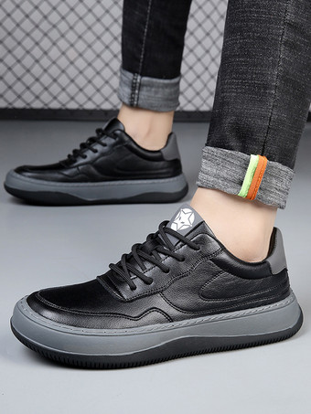 メンズカジュアルスニーカー レザー 通気性 パンチングプラットフォーム チャンキーカジュアルシューズ