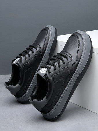 メンズカジュアルスニーカー レザー 通気性 パンチングプラットフォーム チャンキーカジュアルシューズ