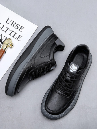 メンズカジュアルスニーカー レザー 通気性 パンチングプラットフォーム チャンキーカジュアルシューズ