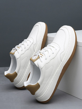 メンズカジュアルスニーカー レザー 通気性 パンチングプラットフォーム チャンキーカジュアルシューズ