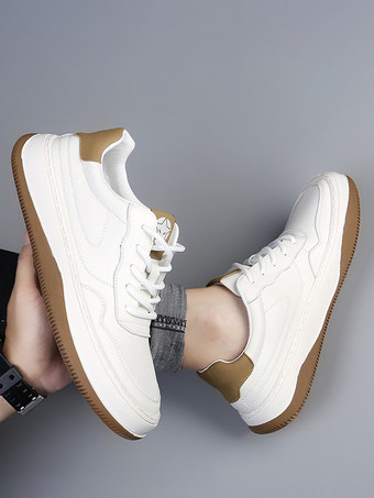 メンズカジュアルスニーカー レザー 通気性 パンチングプラットフォーム チャンキーカジュアルシューズ