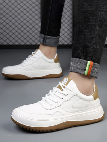 メンズカジュアルスニーカー レザー 通気性 パンチングプラットフォーム チャンキーカジュアルシューズ